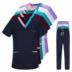 phcist Uniforms Nursing Shirts Short-sleeved Medical Uniforms Beauty Sal Workwear Dental Clinic Clothes Tops Pants Summer 37su#