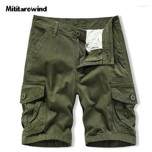 Shorts maschile multipocchi di cargo uomo estate giapponese casual safari in stile safari a colore solido ginocchio militare corto militare