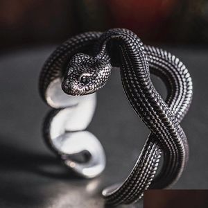 Anéis de banda Intage Sier Color Snake Anel para Homem Handmade Mens Jóias Acessórios Drop Delivery Dhkxy