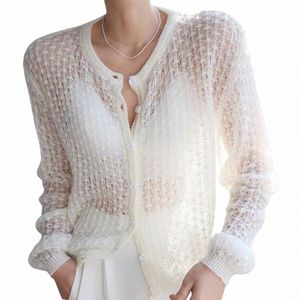 Cardigan Women New V Neck Pearl Single Breasted Loose Short Sweater Sweet LG Sleeve Knitting Tops 37Q9#