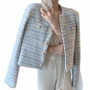 women Loose Office Pocket Short Coat Single-breasted Tweed Cardigan Coat Autumn Winter Thickened Casual Lg Sleeve Jacket Coat W5OY#