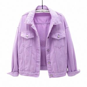 Mulheres Plus Size Denim Jaqueta Primavera Outono Casaco Curto Rosa Jean Jaquetas Casual Tops Roxo Amarelo Branco Solto Outerwear m3dK #