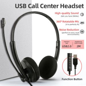 Fones de ouvido Fone de ouvido USB com fio para central de atendimento com cancelamento de ruído Microfone giratório de 360 ° Fone de ouvido viva-voz comercial para PC Home Office