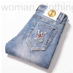 Herr jeans designer ny sommarljus färg smal fit fot elastisk modetikett pants feba 6ruz