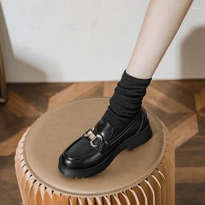 Sapatos casuais 2024 feminino pequeno couro britânico luffy salto grosso sola plana única grande