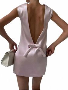 Mini Dr för kvinnor Sexig backl Bow Clothes Sleewel Tank Dres Femme 2024 Party Elegant Evening Dr Woman H1DM#