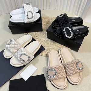 Designer Summer Diamond glisten sandals Slipper Channel Slide Mule loafer luxury shoe sandale top quality Casual shoes Men Women rubber black nylon Sliders lady box