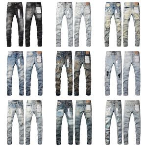 Designer-Herrenjeans, lila Markenjeans, Street Hole Star Patch-Stickerei-Panel-Hose, Stretch-Slim-Fit-Hose, gefaltete, schlanke, dünne Mode-Lila-Jeans für Herren