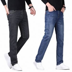 Jeans de marca de alta qualidade Mens tamanho grande Busin Jeans Casual Fi Slim Fit Stretch Straight Denim Pants Four Seas R1Ul #