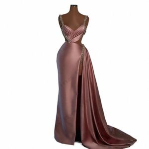 FI Exquisite Beading Evening Dres för kvinnor Kvinna Elegant utanför axeln ärm High Slit Party Prom -klänningar 2024 L6AV#