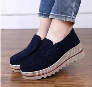 Casual Shoes Fashion Lager Size Women Flats Platform Sneakers Woman Leather Suede Slip On Black Creepers