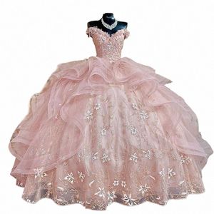 Abiti da ballo rosa Quinceanera Dr Applique in rilievo Prom Dr Lace Sweet 16 Princ Party Compleanno formale Dr O3fh #