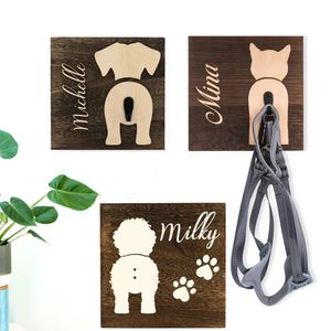 Porta guinzaglio per cani personalizzato Cuccioli Stampa zampa di animale domestico Cucciolo di ricordo Ornamenti intaglio in legno Cucciolo per regalo creativo per la casa OEM 240325