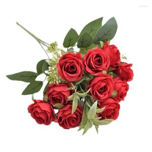 Dekorative Blumen Silk Red Rose Bouquet Künstliche Hochzeitszubehör Pfingstorie gefälschte Blume DIY für Partytisch Vase Home Dekoration