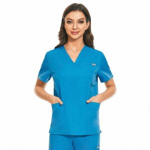 Clinic Medical Work Clothes Nurse Uniform Women Scrub Tops Lab Beauty Sal Short Sleeve Blue Clinical Nursing Clothes Shirts E9ex#