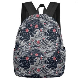 Ryggsäck Sea Wave Cherry Blossom Student School Bags Laptop Custom för män Kvinnliga resor Mochila