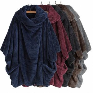 Plus Size Bolso de Pelúcia Top Blusão Para As Mulheres 2023 Outono Inverno Oversized Casaco Com Capuz Outerwear Pulôver Jaqueta Feminina Pano P4eX #