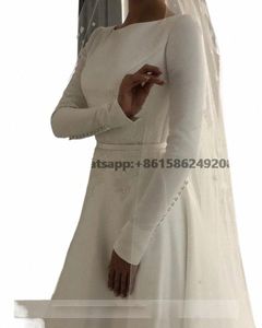 Vestido de Novia 2022 Lg Sleeves Muslim Bridal Wedding Wedding with Veils healques Lace Satin A-Line Simple Bride لتكون DR 99LE#