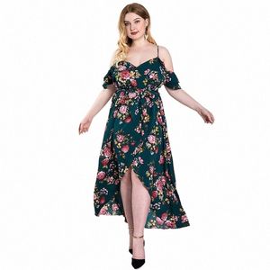 Plus Größe Frauen Dr Sommer Floral Gedruckt Böhmischen Hosenträger Dr Frauen Plus Größe Vacati Boho Dr Strand Split Maxi 38Zt #