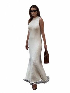 Schlanke elegante Frauen Dr Fi Solid Sleevel Quaste LG A-Linie Weibliche Maxi Dres 2023 Sommer Party Street Wear Vestidos I7T3 #