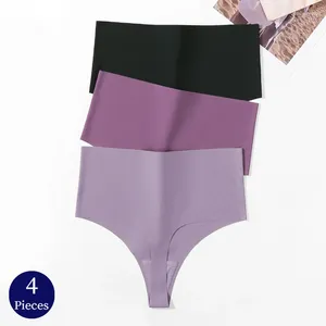 Kadın Panties Poblador 4pcs/Set Yüksek Bel Teşhalleri Kadın Dikişsiz İç Çamaşırı Seksi İç çamaşırı Moda Konforlu G-Strings T-BACK