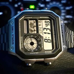 Wristwatches Luxury Men Military Sport Wrist Watch Stainless Steel Waterproof Watches Mens Digital LED Alarm Electronic Clock Square Relogio 24329