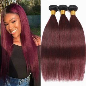 1B 99J Fasci di capelli umani Borgogna scuro Ombre fasci di capelli lisci Vino rosso brasiliano Estensioni dei capelli del tessuto vergine non trasformate