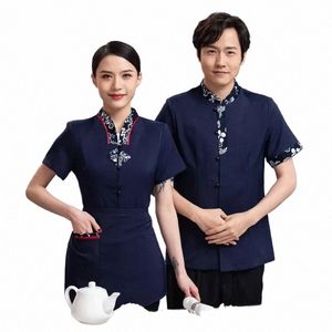 hot Pot Restaurant Farmhouse Work Clothes Jacket Tops Hotel Chinese Restaurant Waiter Uniforms Catering Tea House Work Overalls S684#