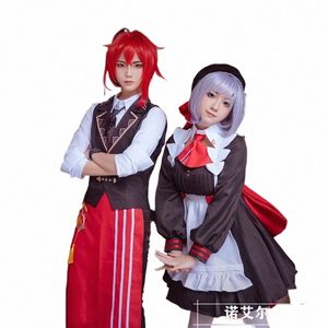 Jogo Genshin Impact Diluc Cosplay KFC Diluc Genshin Cosplay Homens Garçom Uniforme Peruca Anime Halen Party Outfit r80D #