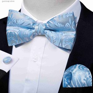 Bow Ties Dibangu Fashion Blue Paisley Bowtie näsduk manschetten set för man bröllop affärsfest lyx för förbundna mens båge gåvor y240329