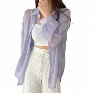 8 Colors Shirts Women Sheer Thin Chic Summer Simple Solid Sun-proof Temper Fi Baggy All-match Basic Korean Style Clothes q90z#
