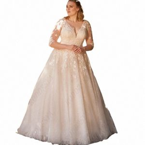 roddrsya Boho Tulle Wedding Dr Princ A-Line V-Neck 3/4 Sleeves Bride Party Appliques Illusi Backl Lace Up Bridal Gown Y7a5#