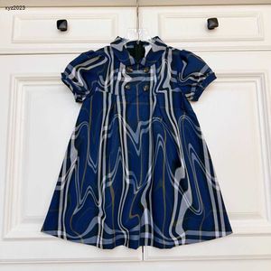 Moda kızlar çocuk tasarımcı kıyafetleri mavi şerit tasarımı bebek etek çocuk partisi beden 100-160 cm prenses elbise 24Mar