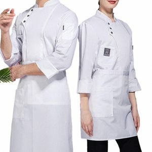 Kockskjorta enkelbröst LG-hylsa kockrockare kvinnor Wable Chef Uniform Restaurant Bakery Food Service Matlagningskläder O2MA#