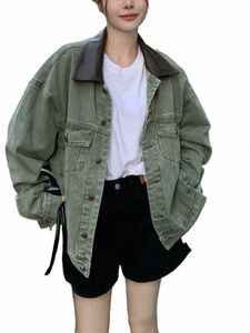 Ретро зеленая джинсовая куртка женская весна осень 2024 свободные рукава Lg корейский стиль колледжа куртка для девочек стильная женская верхняя одежда I1Bh #