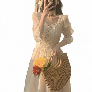 french Vintage Midi Dr Women Lace Elegant Princ Party Fairy Dr Female 2024 Spring Casual Korean Wedding Victorian Dr 557P#