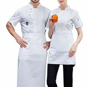 chef uniforme maniche corte camicie da chef chef tinta unita tasca fibbia ristorazione camicia da lavoro panetteria ristorante vestiti da cucina y8pR #