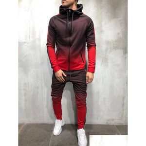 Männer T-Shirts Herren Trainingsanzüge Langarm Kapuzenjakcets Gradient Fitness Laufen Pullover Anzug Hosen Mode Hohe Qualität Drop Delive Dhqi4