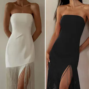 Lässige Kleider, ärmellos, trägerlos, rückenfrei, Taille, eng, hohe Taille, sexy Kleid, Damen, schlank, Fransen, Bandeau, Damenbekleidung