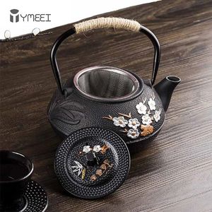YMEEI 800ML Bule de ferro fundido japonês com filtro de infusor de aço inoxidável Flor de ameixa Chaleira de chá de ferro fundido para água fervente 240315