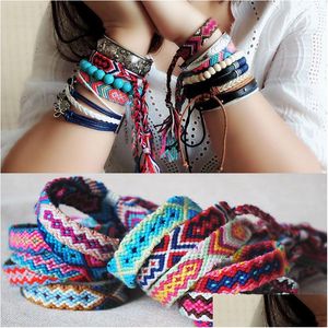 Identifiering 12 färger bohemisk lyxdesigner smycken kvinnor flickor mticolor rep flätade armband nationell stil handgjorda justering dhh5p