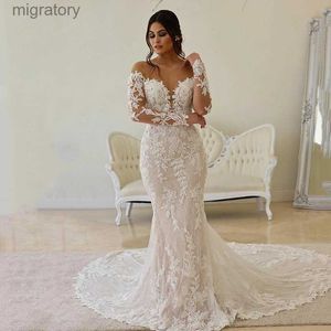 Urban Sexy Dresses Boho Lace Wedding Dress Mermaid Illusion Corset Vestido de Noiva Långärmning Sheer Off Axlapplikation Bridal 2023 Robe YQ240329