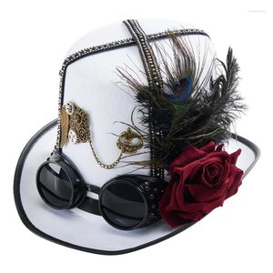 Berretti Cappello Steampunk Occhiali gotici vittoriani Cappelli a cilindro Vintage Retro Goth Gear Rose Fedora Party Costumi di Halloween Accessori