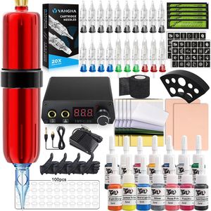 Tattoo Machine Kits Power Supply Rotary Pen With Cartridge Needles Professional Set Complete Kit 240327