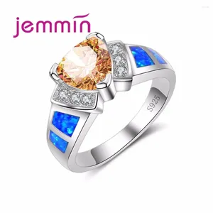 Küme halkaları mavi ateş opal ile turuncu altı kristal rhinstones ile yüzük kadınlar moda nişan düğün markası takılar