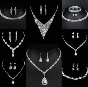 Värdefulla lab diamantsmycken Set Sterling Silver Wedding Halsbandörhängen för kvinnor Bridal Engagement Smyckesgåva U3Y5#