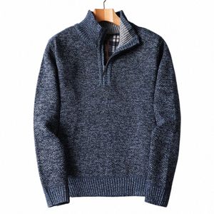 novo 2024 camisola de gola alta masculina casual fino ajuste pullovers de lã masculino meio zíper inverno grosso quente malha malhas oversize e3XV #