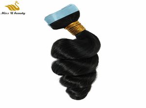 Naturlig färg lös våg stor lockig naturlig våg vågiga hårförlängningar tejp i mänskligt hår pu weft buntar hår 830 tum 40 st a pack3109290