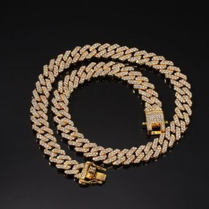 Hip Hop Bling Modeketten DIY Schmuck Herren 12mm Golden Silber Miami Cuban Link Kette Halsketten Diamant Iced Out Kette Necklaces230d