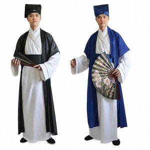 Forntida Scholar Traditial Tang Dynasty Hanfu Nyårskläder Dr kläder för män vuxna vintage hattkläder l5ft#